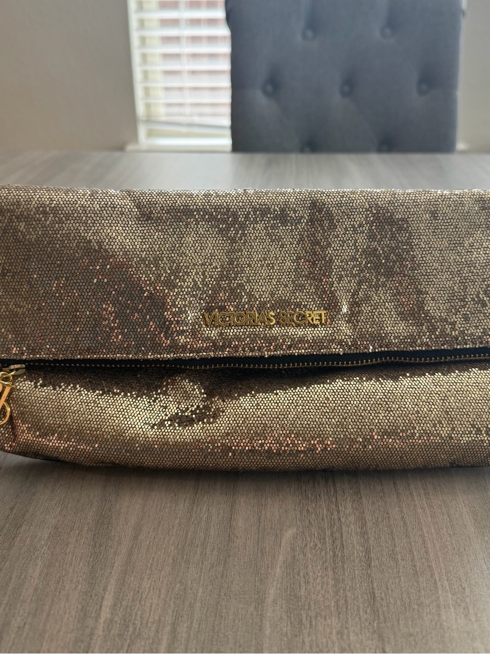 Victoria's Secret Metallic Gold Fold-Over Cosmetic Clutch